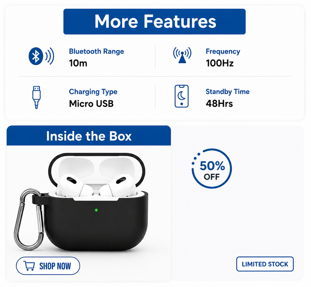 Wireless EarBuds with Free Silicone Case Cover