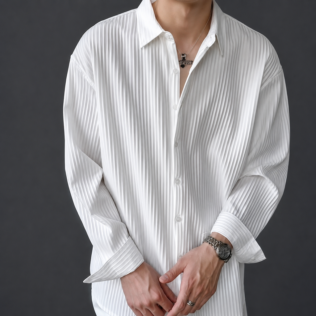 White Pleated Casual Shirt