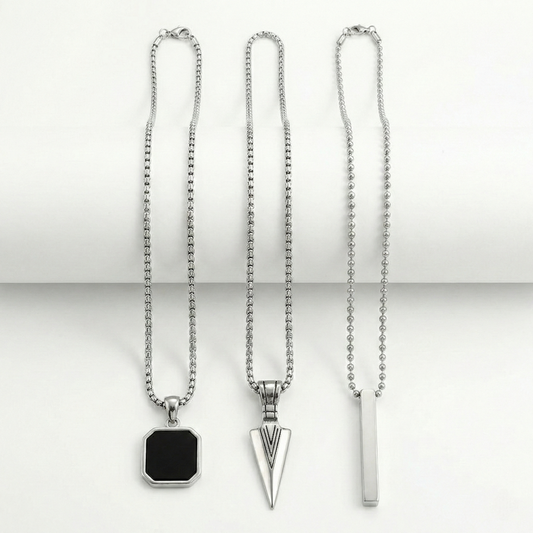 Men’s Silver Tone Chain Necklace Set – (Pack of 3)