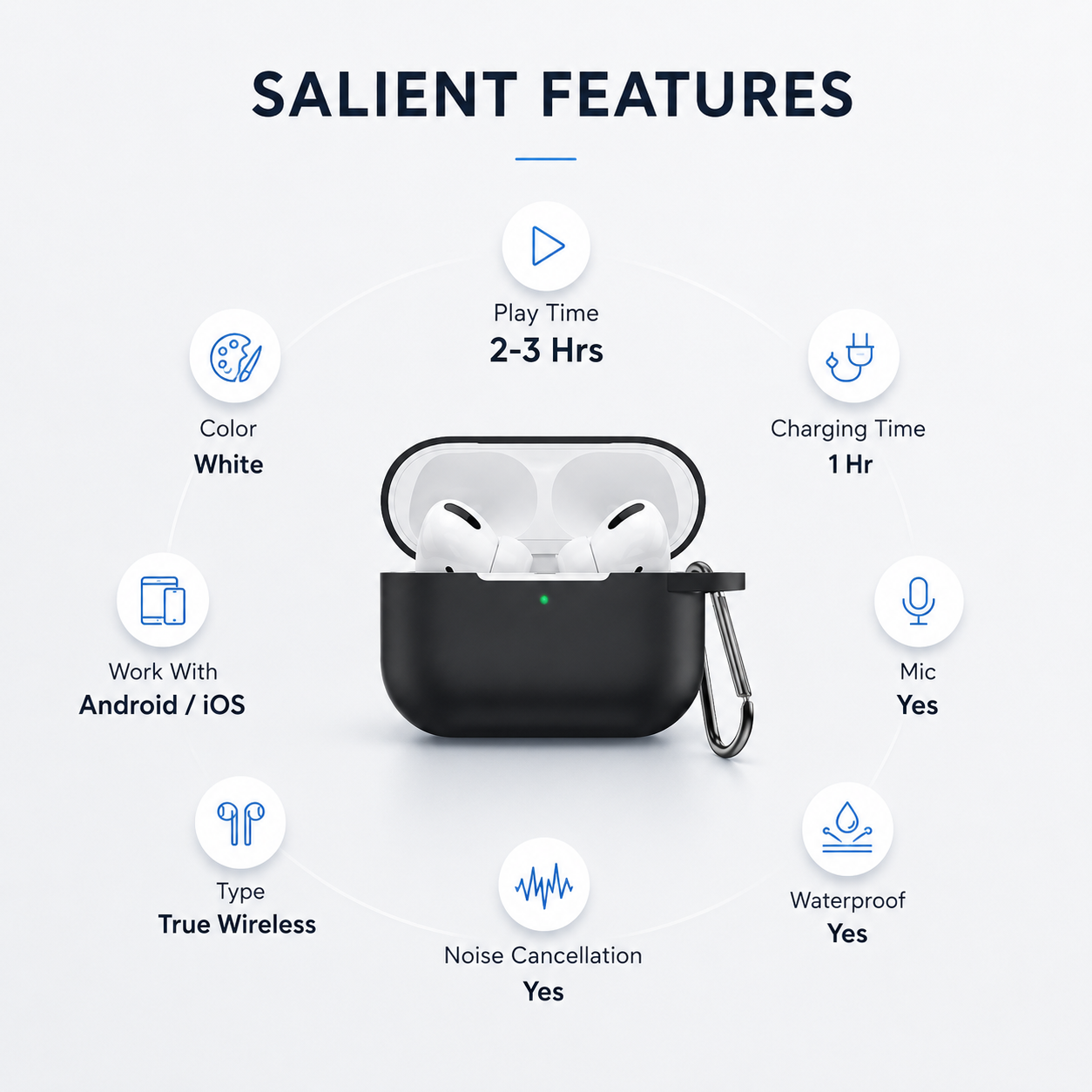 Wireless EarBuds with Free Silicone Case Cover