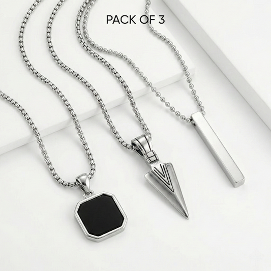 Men’s Silver Tone Chain Necklace Set – (Pack of 3)