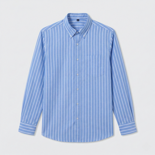 Men Classic Blue White Striped Shirt Full Sleeve