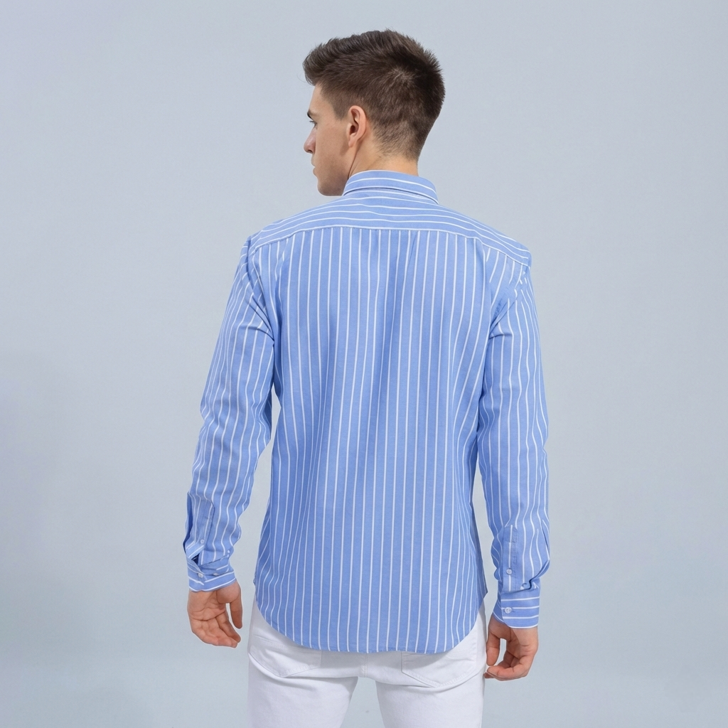 Blue White Striped Shirt Full Sleeve