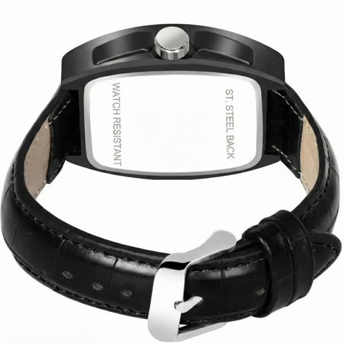 Black Skeleton Watch for Men | Square Dial with Leather Strap